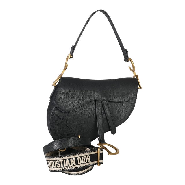 Black Grained Calfskin Medium Saddle Bag For Sale