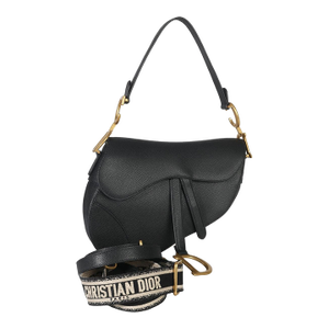 Black Grained Calfskin Medium Saddle Bag