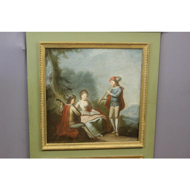 Louis XVI Artist, Scene of Musicians, 1880s, Trumeau Painting, Framed For Sale - Image 13 of 15