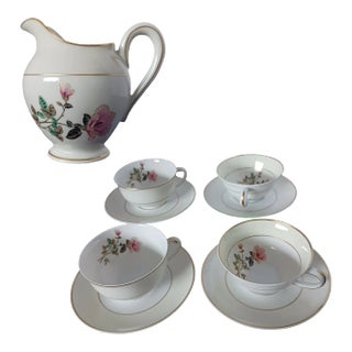 1940s Charles Field Haviland Limoges French Porcelain Cups and Saucers Set With Creamer- 5 Pieces For Sale