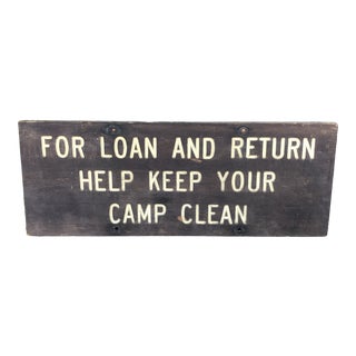 1930s Vintage Wood Keep Your Campsite Clean Rustic Sign For Sale
