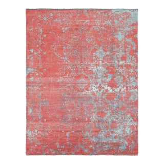 Rug & Kilim’s Distressed Modern Rug With Abstract Florals in Coral & Gray Hues For Sale