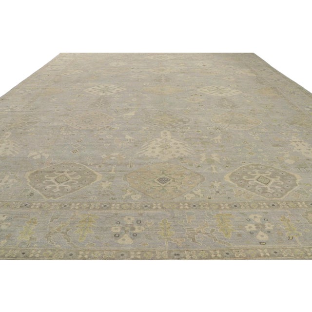 Modern Modern Distressed Oushak Style Rug, 12'00 X 14'07 For Sale - Image 3 of 9