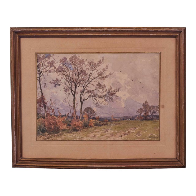 Paul Lecomte (1877-1950, French) Fall Watercolor Landscape Painting For Sale