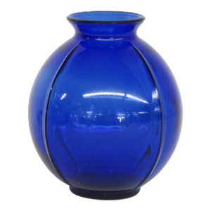 Vintage Cobalt Blue Ribbed Glass Vase 4565b