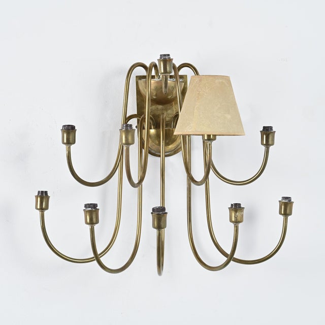 Brass 9-Arm Wall Light, France, 1950s For Sale - Image 12 of 17