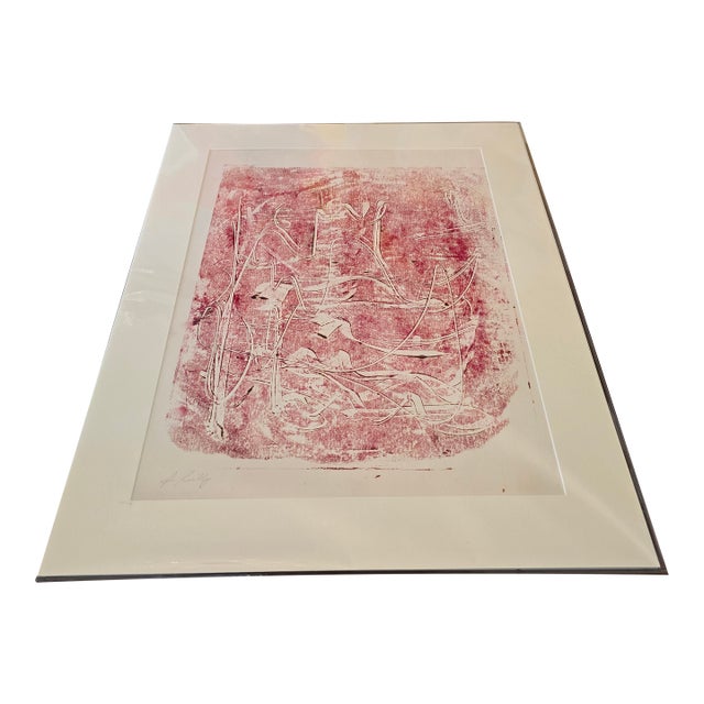 Vintage Mid Century Modern Signed Abstract Lithograph For Sale