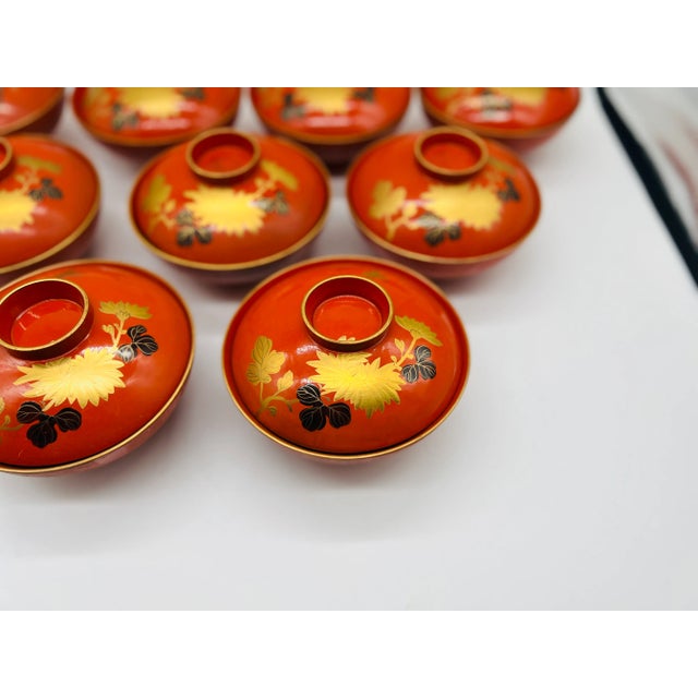 Early 20th Century 18 Pc, Vintage Japanese Lacquerware Rice Bowl Sets 9 Sets Included For Sale - Image 5 of 8