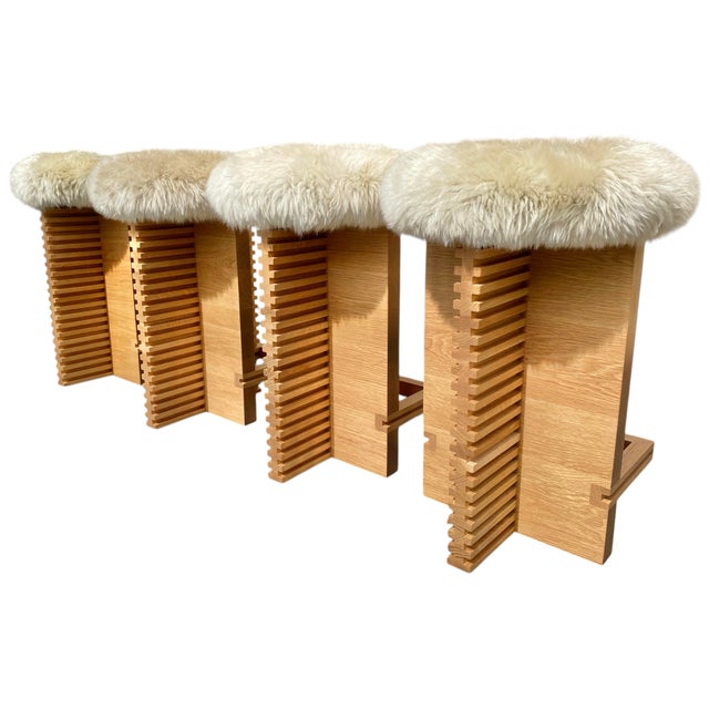 Wood Cicely Modern Stool by Bertu in New Zealand Sheepskin and White Oak For Sale - Image 7 of 7