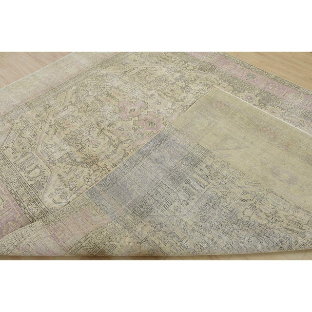 Tabriz Rug 9’3” X 12’4” Beige Wool Vintage Distressed Hand-Knotted Carpet For Sale - Image 14 of 15