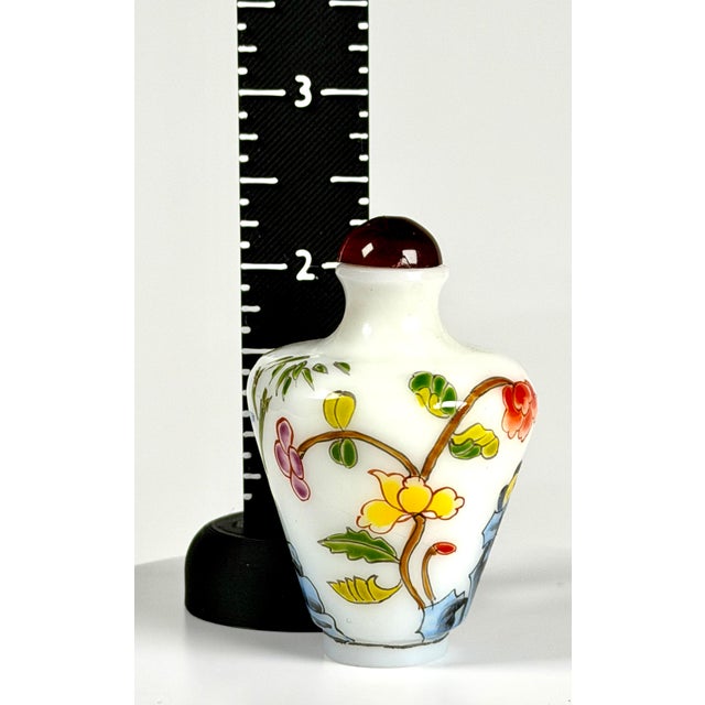 1950s Stunning Painted Enamel Peking Glass Snuff Bottle With Bird and Flowers For Sale - Image 4 of 7