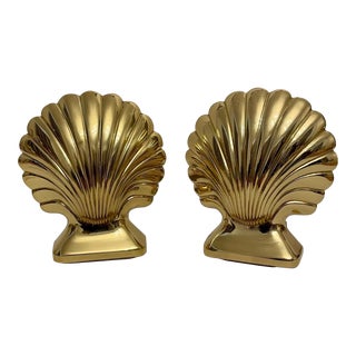 Baldwin Brass Scallop Shell Seashell Bookends - A Pair For Sale