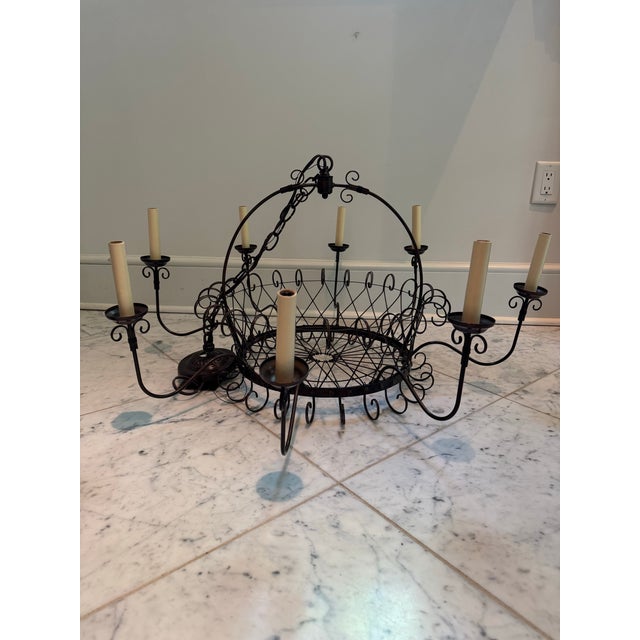 Black Fabulous French Basket Style Wirework Chandelier-Eight Lights For Sale - Image 8 of 10
