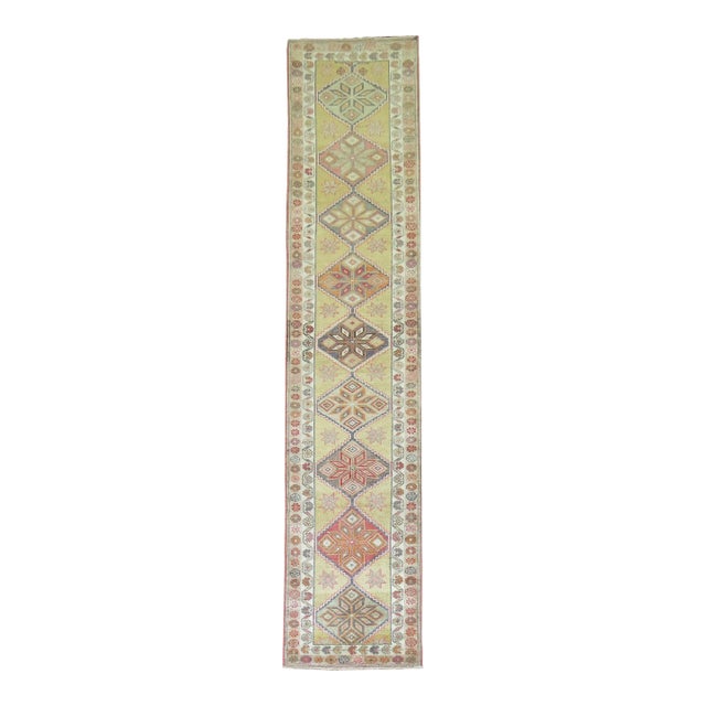 Yellow Green Vintage 20th Century Decorative Turkish Anatolian Turkish Runner For Sale