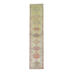 Yellow Green Vintage 20th Century Decorative Turkish Anatolian Turkish Runner