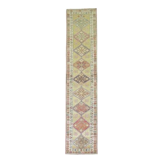 Yellow Green Vintage 20th Century Decorative Turkish Anatolian Turkish Runner - 2'11" x 13'9" For Sale
