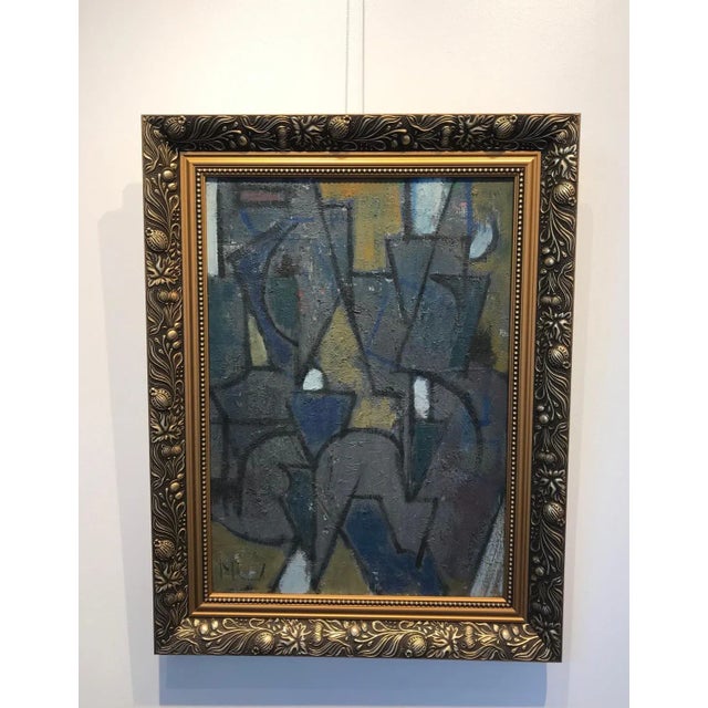 Work on canvas Wooden frame with golden patina 56,5 x 43,5 x 3,5 cm Monogram M.R