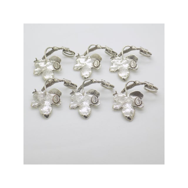 1970s Vintage Italian Handmade Vine Leaf Shaped Silver Table Place Holder, Arezzo, Italy, 1980s, Set of 6 For Sale - Image 5 of 9