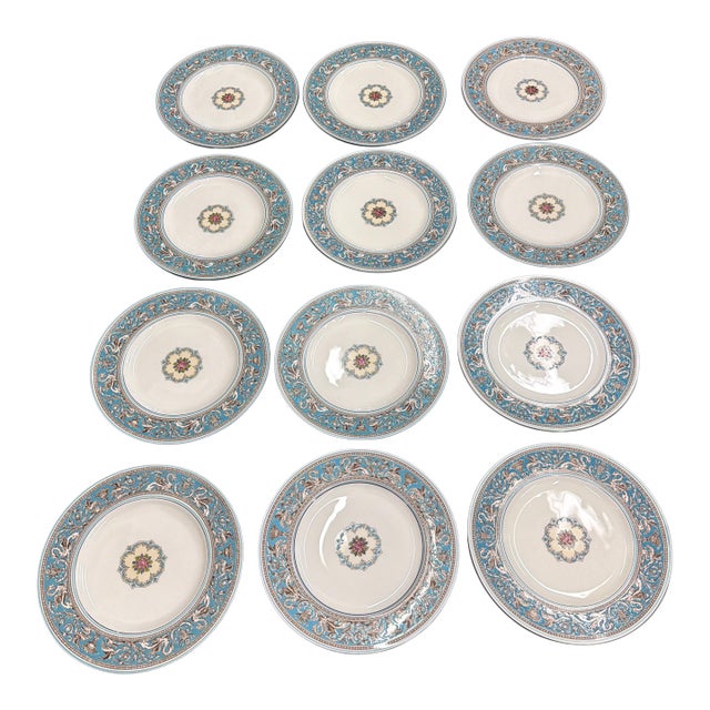 Late 20th Century Wedgwood Florentine Bone China Dishes - Set of 12 For Sale