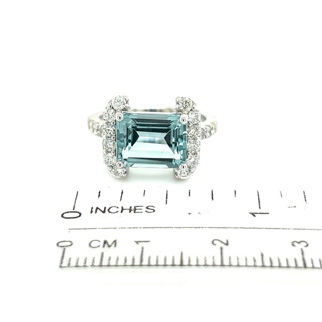 Natural Aquamarine Diamond Ring 6.5 14k white Gold 6.09 TCW Certified For Sale - Image 11 of 12