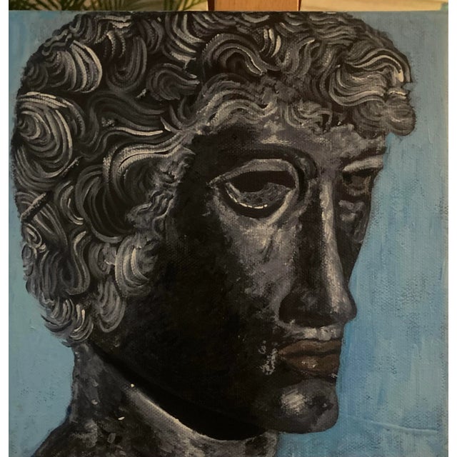 This is a lovely 8 x 8 contemporary acrylic portrait of a Greek athlete from the 2nd century BC. Special attention was...