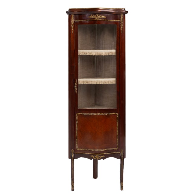 Vintage French Louis XV Style Corner Display Cabinet with Arched Glass, 1950 For Sale