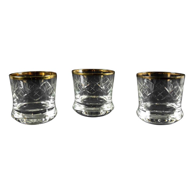 Mid-Century European Glasses with Gilded Edges, Set of 3 For Sale