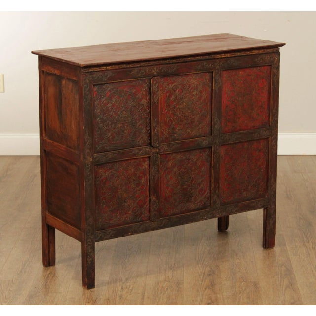 High Quality Antique Lacquered, Hand Painted Tibetan Chest