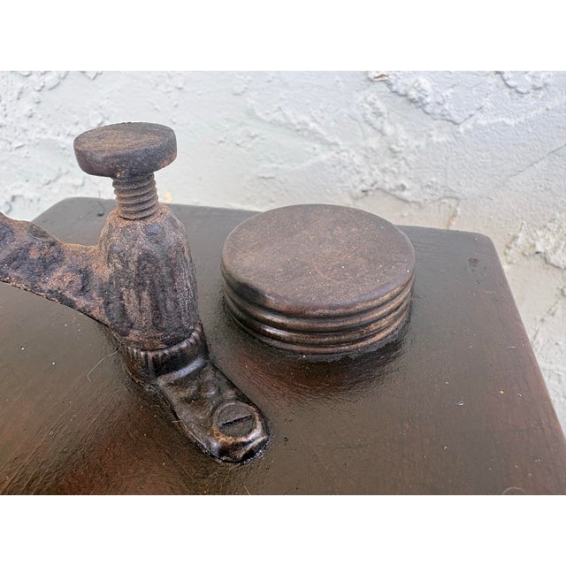 Coffee Antique Primitive Wooden Box Coffee Grinder With Iron Crank For Sale - Image 8 of 11