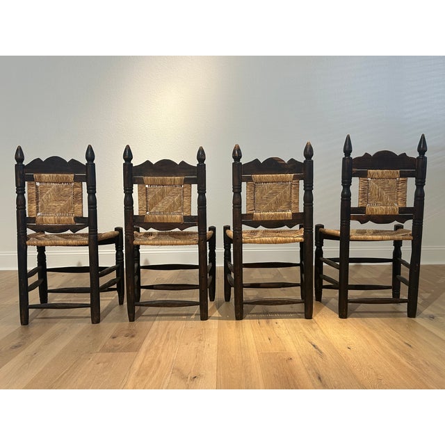 4 Vintage Mexican Wood & Woven Rush Seat Chairs For Sale - Image 9 of 10