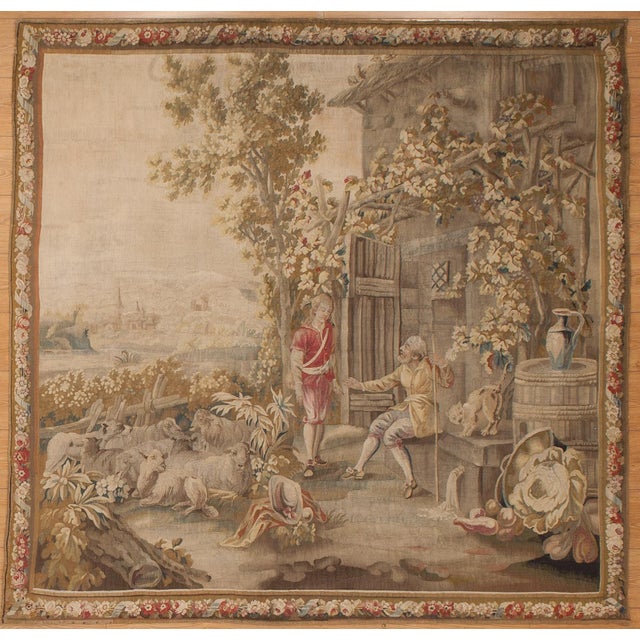 Circa 1880's Pair Of Tapestry Wool & Silk Excellent Condition. Made In France 6.6 x 6.4 left side 6.6 x 6.8 right side