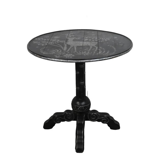 Black A Vintage-Style, Hand-Painted Round Side Table With a Bamboo-Joint Detail Base For Sale - Image 8 of 8