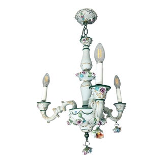 1950s 3 Light Capodimonte Porcelain Chandelier For Sale