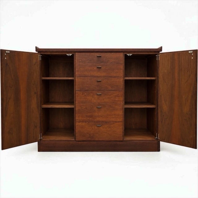 Founders Furniture Company Mid-Century Modern Jack Cartwright for Founders Walnut Pagoda Credenza Dry Bar Cabinet or Chest For Sale - Image 4 of 8