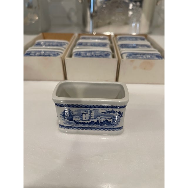 Beautiful set of 9 Villeroy and Boch napkin rings with a scenic blue and white countryside scene. The Villeroy and Boch...