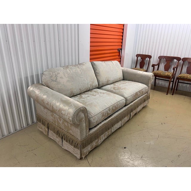 Beacon Hill Custom Designed by Me an Interior Designer Fabricated in My Private Workroom. 100% Silk Chinoiserie Luxury Sofa in the Lawson Style For Sale - Image 4 of 8