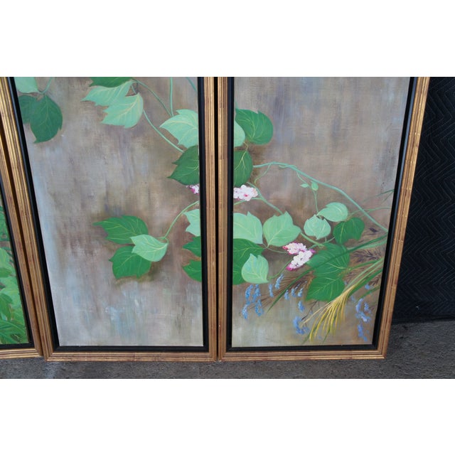 Summer Rain After Saikai Hoitsu Contemporary School Oil Painting Folding Screen For Sale - Image 9 of 18
