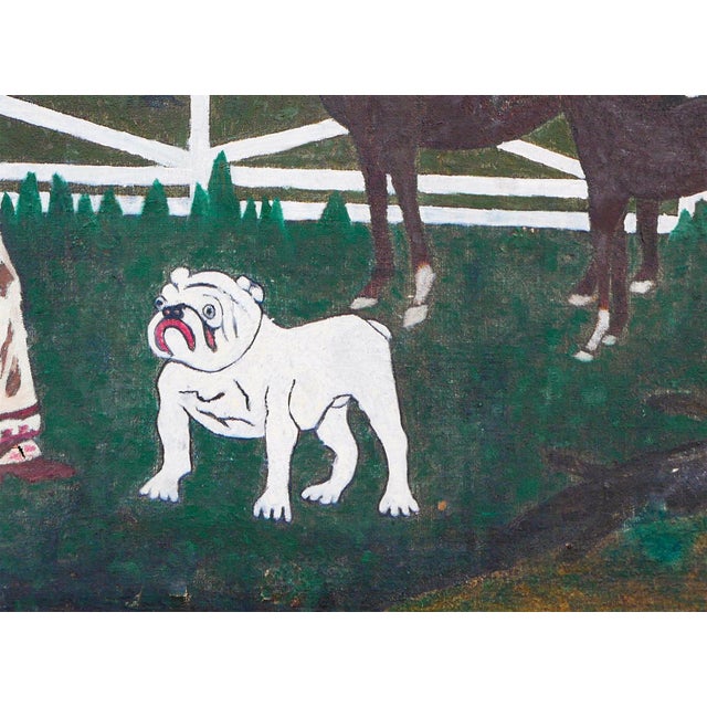 Abstract Folk Art Western Figurative Painting of a Cowboy, Horses, and a Dog, Early 20th Century For Sale - Image 9 of 10