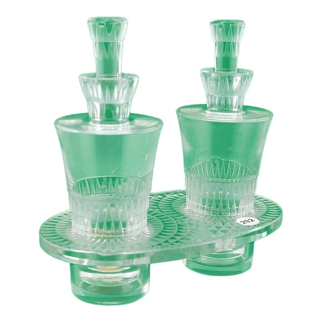 Rare 1940's Antique Lalique Crystal "Bourgueil" Oil & Vinegar Cruet Set. Excellent Condition. Signed. For Sale