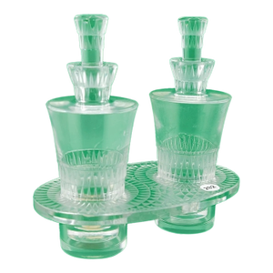 Rare 1940's Antique Lalique Crystal "Bourgueil" Oil & Vinegar Cruet Set. Excellent Condition. Signed.