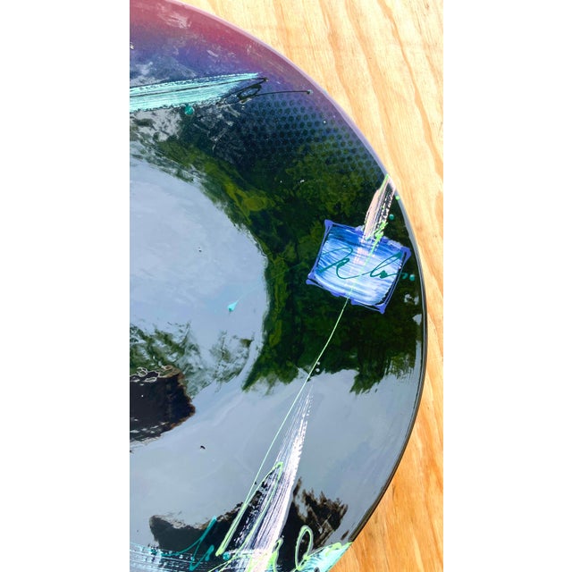 Late 20th Century Vintage Postmodern Signed Glazed Ceramic Hand Painted Plate For Sale - Image 5 of 10