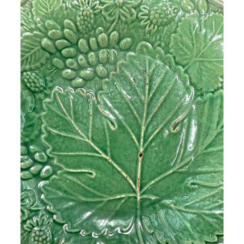 Antique Green Majolica Grape Leaf Plate For Sale - Image 4 of 5