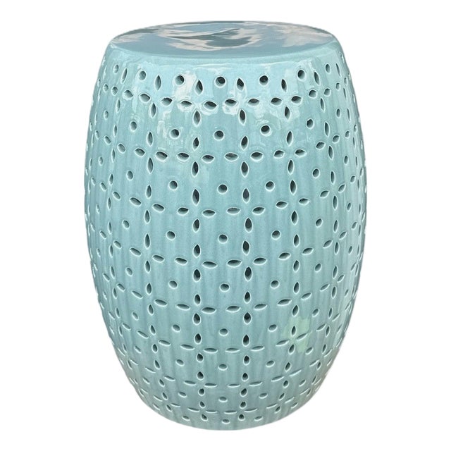 Lovell Celadon Glaze Petal Pierced Garden Stool For Sale