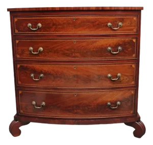 Early 19th Century Flame Mahogany and Inlaid Bowfront Chest of Drawers, 1830s