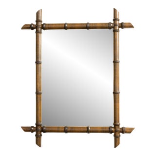 French 1920s Rectangular Faux Bamboo Walnut Mirror with Brown Patina For Sale