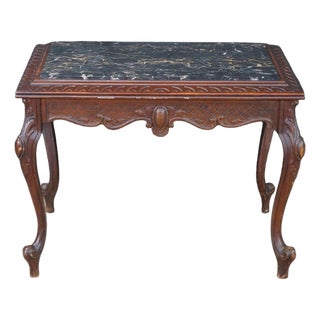 Antique Belle Epoque French Louis XV Style Walnut Marble Side Table Plant Stand For Sale