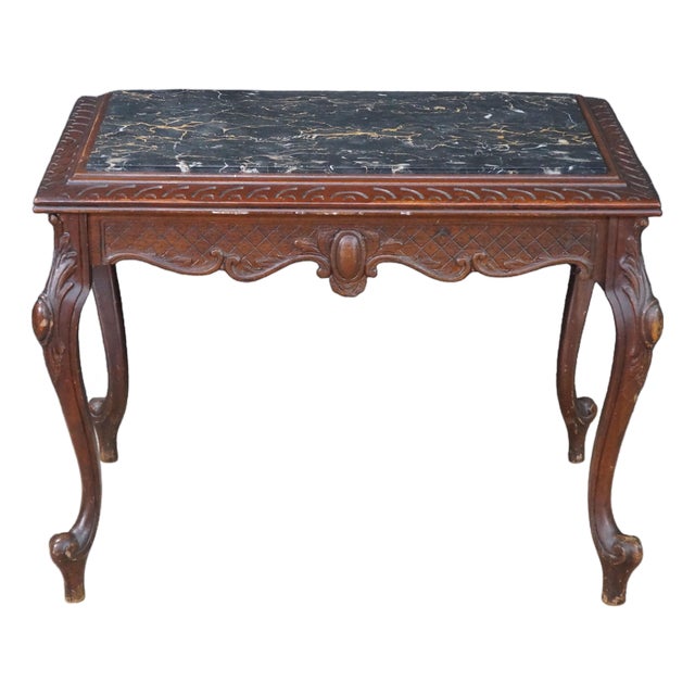 Antique Belle Epoque French Louis XV Style Walnut Marble Side Table Plant Stand For Sale