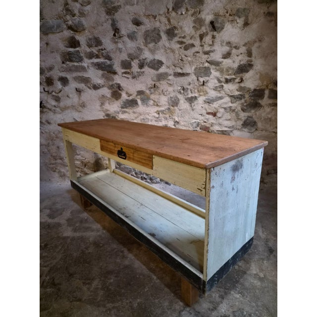 Brown Vintage French Fabric Shop Table, 1930s For Sale - Image 8 of 18