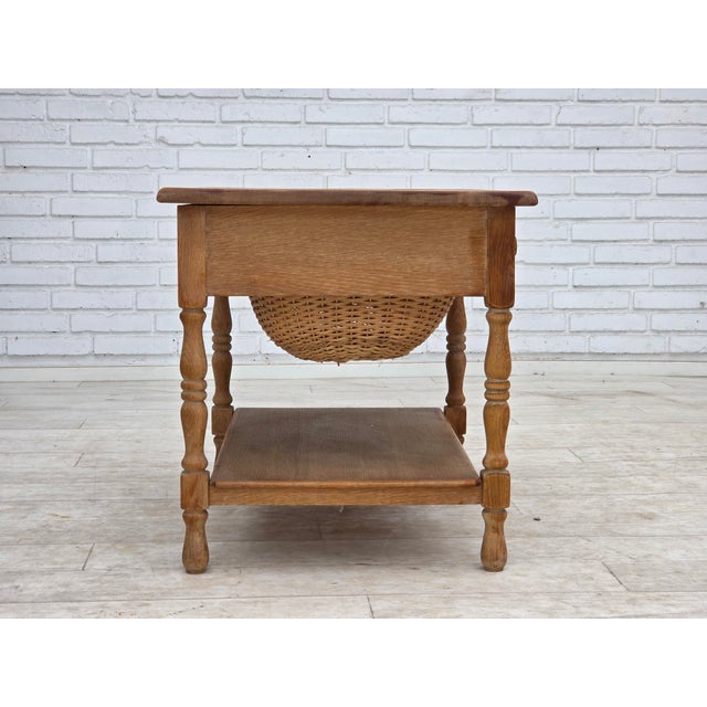 Wood Scandinavian Side Table with Drawers in Oak Wood and Rattan, 1970s For Sale - Image 7 of 18