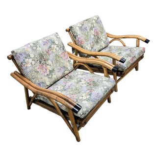 Pair Ficks Reed Style Swirvy Curvy Rattan 1960s Club Chairs For Sale